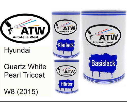 Hyundai, Quartz White Pearl Tricoat, W8 (2015): 500ml Lackdose + 500ml Klarlack + 250ml Härter - Set, von ATW Autoteile West.